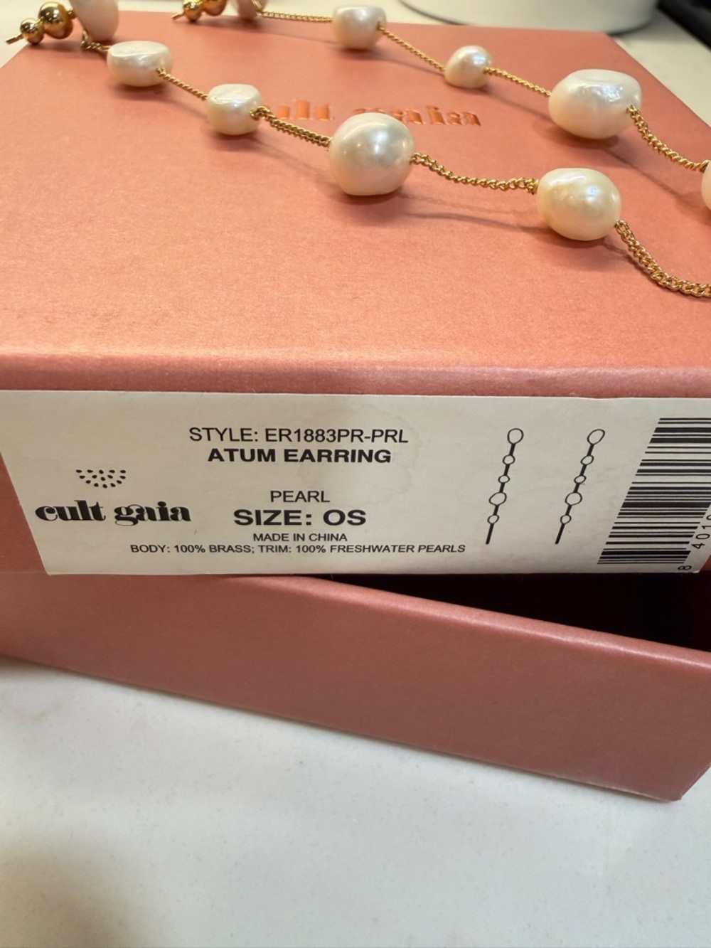 cult gaia Gold Chain Earrings with White Pearls - Picture 3 of 3